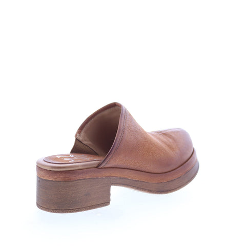 Miz Mooz Lunea-QVC Womens Brown Leather Slip On Heeled Sandals Shoes