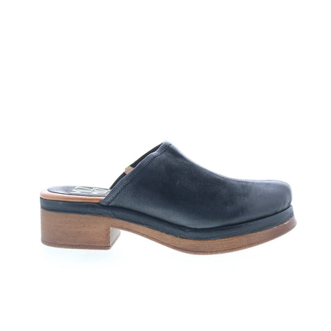 Miz Mooz Lunea-QVC Womens Black Leather Slip On Heeled Sandals Shoes