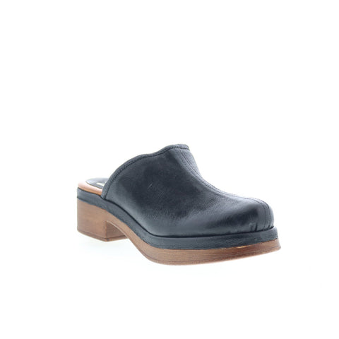 Miz Mooz Lunea-QVC Womens Black Leather Slip On Heeled Sandals Shoes
