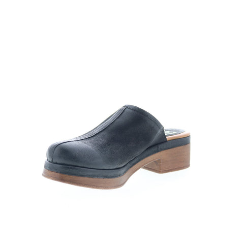 Miz Mooz Lunea-QVC Womens Black Leather Slip On Heeled Sandals Shoes