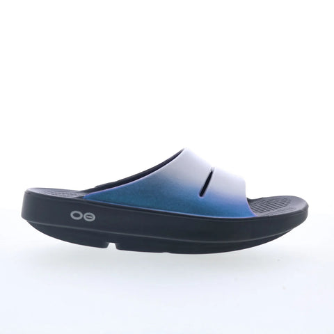 Oofos Luxe 1101 Womens Silver Synthetic Slip On Slides Sandals Shoes