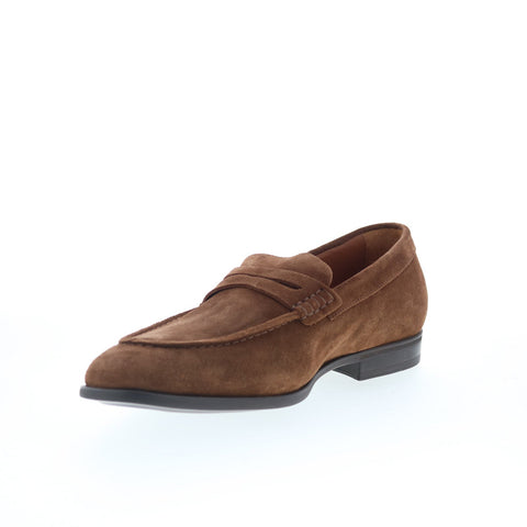 Aquatalia Adamo Suede Waterproof Mens Brown Loafers & Slip Ons Penny Shoes