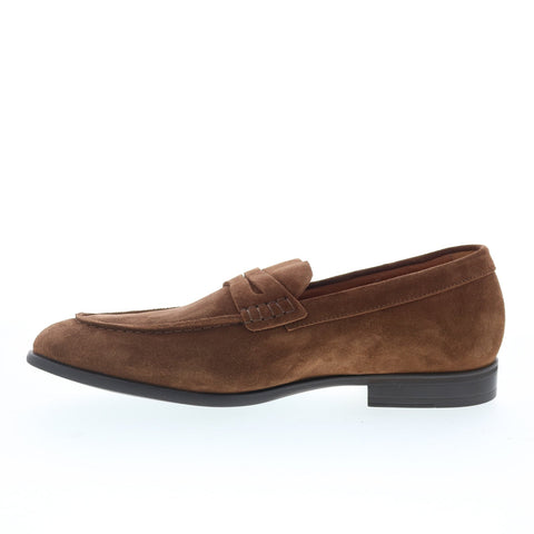 Aquatalia Adamo Suede Waterproof Mens Brown Loafers & Slip Ons Penny Shoes