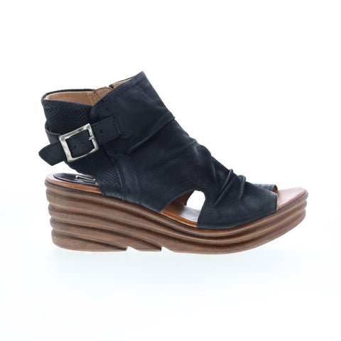 Miz Mooz Anastasia M29015-101-6002 Womens Black Leather Wedges Sandals Shoes
