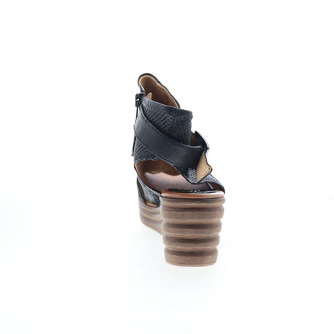 Miz Mooz Anastasia M29015-101-6002 Womens Black Leather Wedges Sandals Shoes