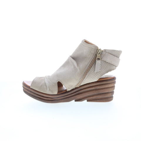 Miz Mooz Anastasia M29015-101-6368 Womens Gray Leather Wedges Sandals Shoes