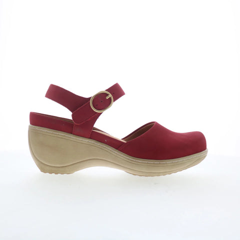 Softwalk Mabelle S2360-604 Womens Red Nubuck Strap Wedges Heels Shoes