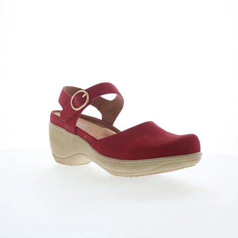 Softwalk Mabelle S2360-604 Womens Red Nubuck Strap Wedges Heels Shoes