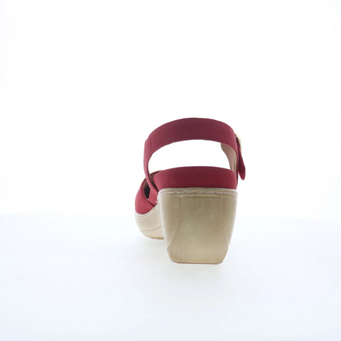 Softwalk Mabelle S2360-604 Womens Red Nubuck Strap Wedges Heels Shoes