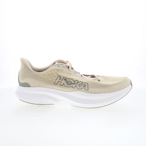 Hoka Mach 6 1147790-OKB Mens Beige Mesh Lace Up Athletic Running Shoes
