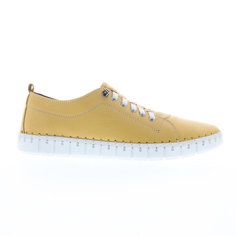 Miz Mooz Mackee Womens Yellow Leather Lace Up Lifestyle Sneakers Shoes
