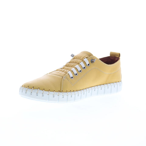 Miz Mooz Mackee Womens Yellow Leather Lace Up Lifestyle Sneakers Shoes