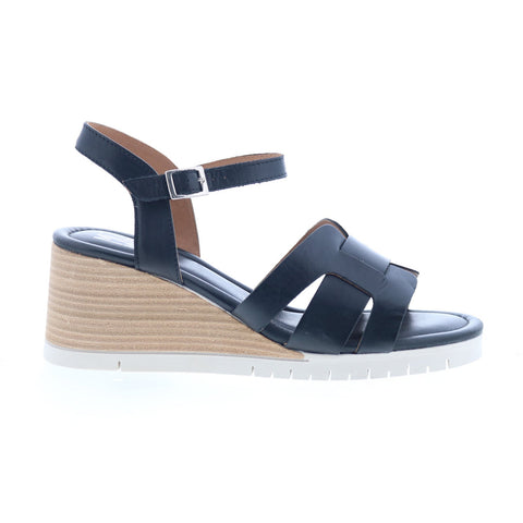 Miz Mooz Mackenzie Womens Black Leather Hook & Loop Wedges Sandals Shoes