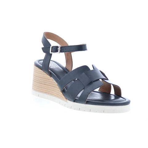 Miz Mooz Mackenzie Womens Black Leather Hook & Loop Wedges Sandals Shoes