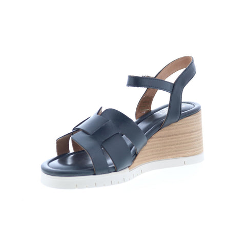 Miz Mooz Mackenzie Womens Black Leather Hook & Loop Wedges Sandals Shoes
