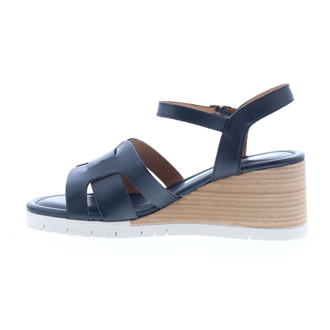 Miz Mooz Mackenzie Womens Black Leather Hook & Loop Wedges Sandals Shoes