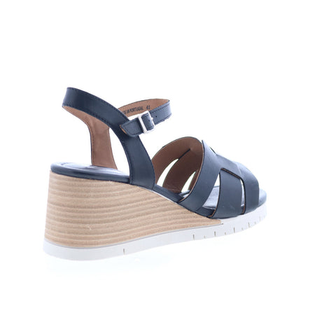 Miz Mooz Mackenzie Womens Black Leather Hook & Loop Wedges Sandals Shoes