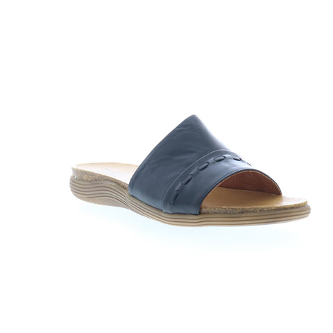 Miz Mooz Mae Womens Black Leather Slip On Slides Sandals Shoes