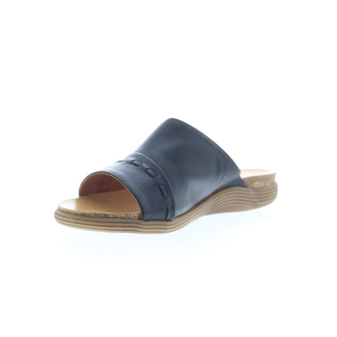Miz Mooz Mae Womens Black Leather Slip On Slides Sandals Shoes
