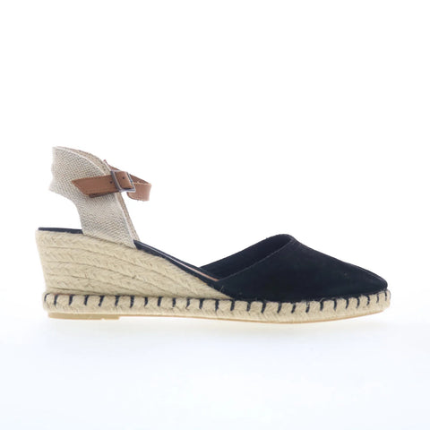 Miz Mooz Malena Womens Black Suede Hook & Loop Wedges Sandals Shoes