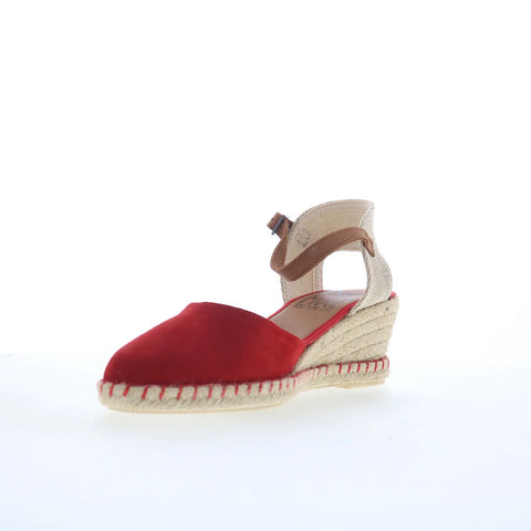 Miz Mooz Malena Womens Red Suede Hook & Loop Wedges Sandals Shoes