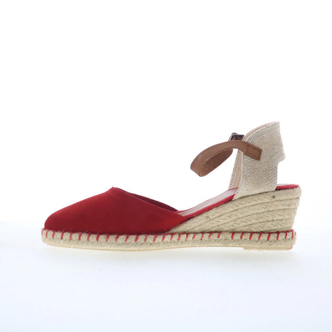 Miz Mooz Malena Womens Red Suede Hook & Loop Wedges Sandals Shoes