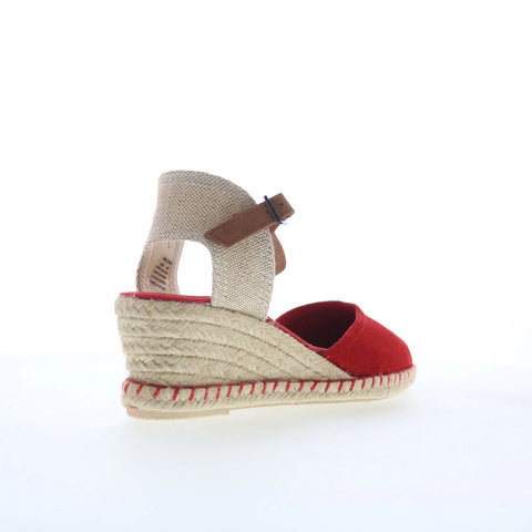 Miz Mooz Malena Womens Red Suede Hook & Loop Wedges Sandals Shoes