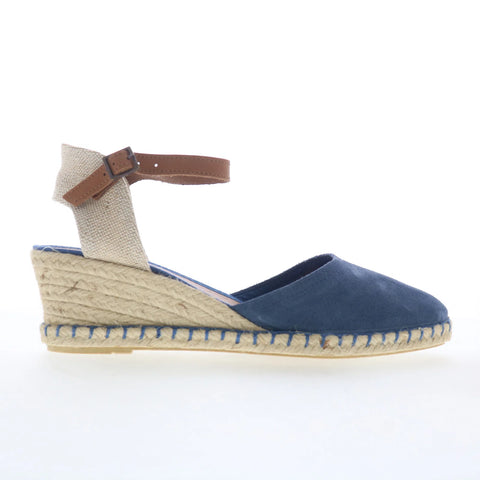 Miz Mooz Malena Womens Blue Suede Hook & Loop Wedges Sandals Shoes