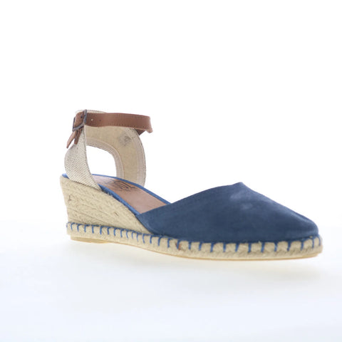 Miz Mooz Malena Womens Blue Suede Hook & Loop Wedges Sandals Shoes