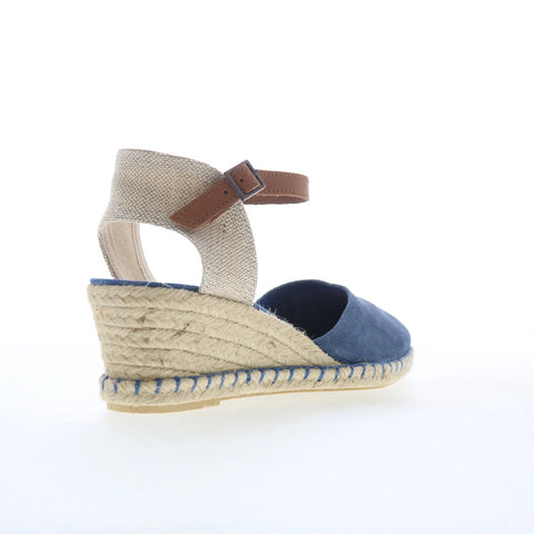 Miz Mooz Malena Womens Blue Suede Hook & Loop Wedges Sandals Shoes