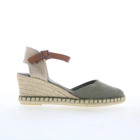 Miz Mooz Malena Womens Green Suede Hook & Loop Wedges Sandals Shoes