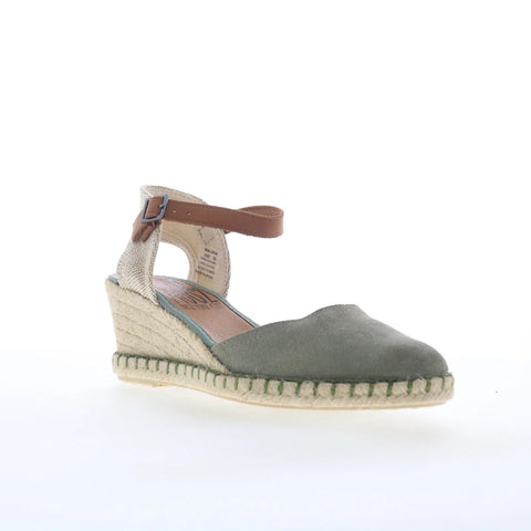 Miz Mooz Malena Womens Green Suede Hook & Loop Wedges Sandals Shoes