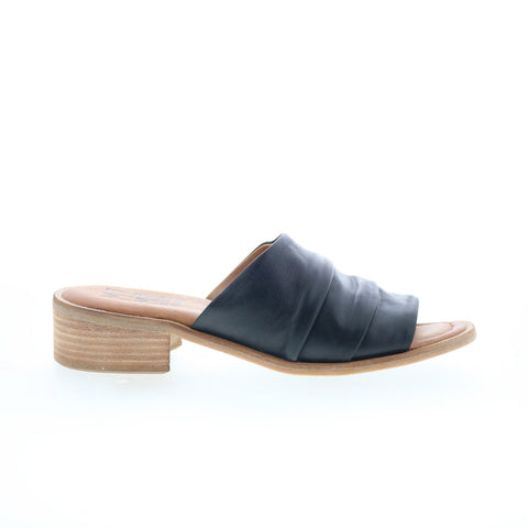 Miz Mooz Mali Womens Black Leather Slip On Heeled Sandals Shoes