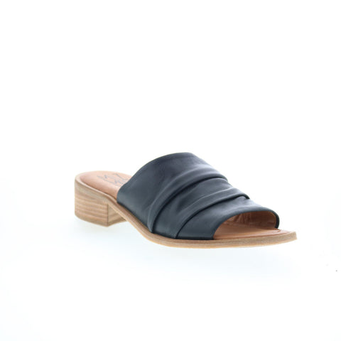 Miz Mooz Mali Womens Black Leather Slip On Heeled Sandals Shoes