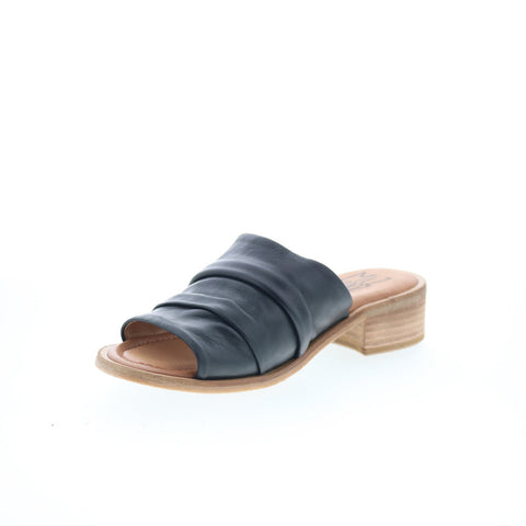 Miz Mooz Mali Womens Black Leather Slip On Heeled Sandals Shoes