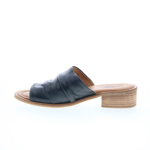 Miz Mooz Mali Womens Black Leather Slip On Heeled Sandals Shoes