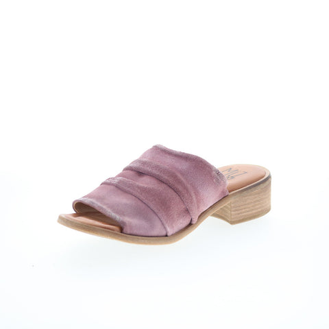 Miz Mooz Mali Womens Purple Leather Slip On Heeled Sandals Shoes