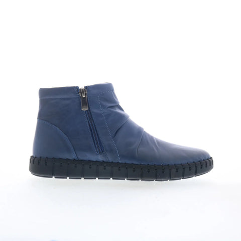 Miz Mooz Mallorie Womens Blue Leather Zipper Ankle & Booties Boots