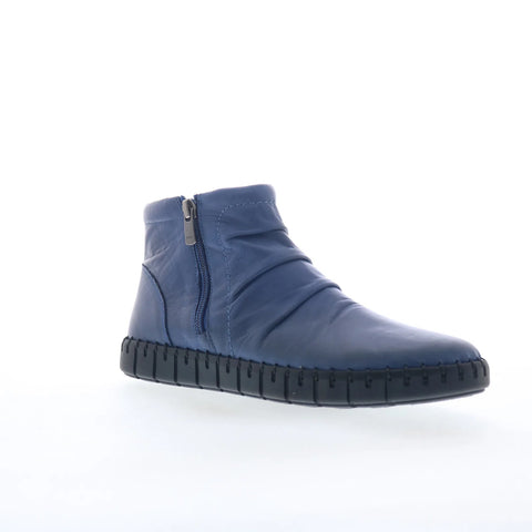 Miz Mooz Mallorie Womens Blue Leather Zipper Ankle & Booties Boots