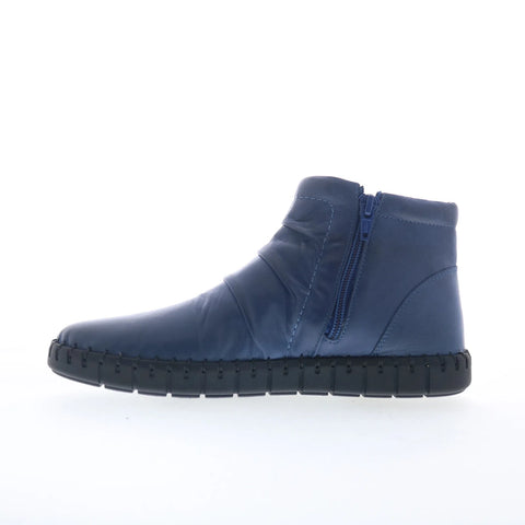 Miz Mooz Mallorie Womens Blue Leather Zipper Ankle & Booties Boots
