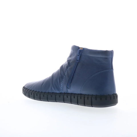 Miz Mooz Mallorie Womens Blue Leather Zipper Ankle & Booties Boots