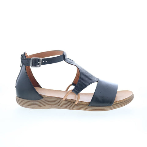 Miz Mooz Mari Womens Black Leather Hook & Loop Strap Sandals Shoes