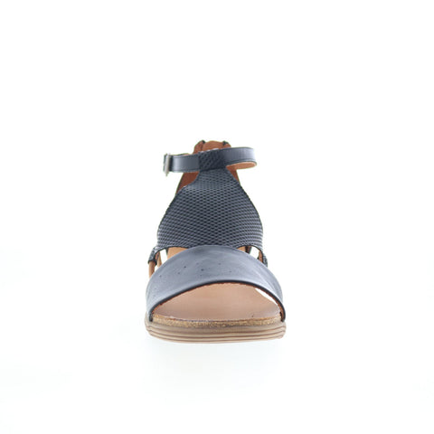 Miz Mooz Mari Womens Black Leather Hook & Loop Strap Sandals Shoes
