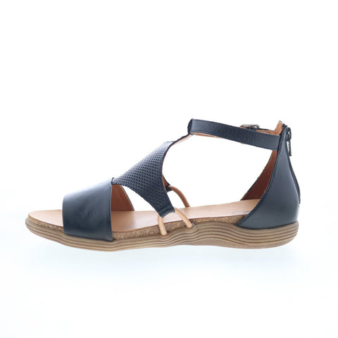 Miz Mooz Mari Womens Black Leather Hook & Loop Strap Sandals Shoes
