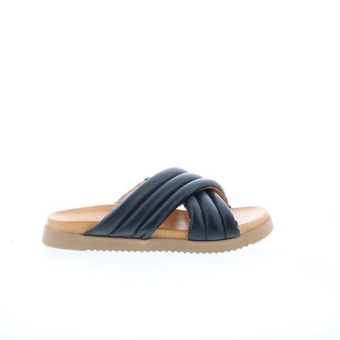Miz Mooz Marinella Womens Black Leather Slip On Slides Sandals Shoes