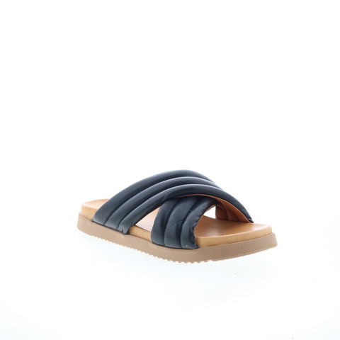 Miz Mooz Marinella Womens Black Leather Slip On Slides Sandals Shoes