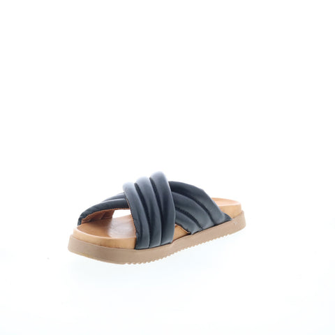 Miz Mooz Marinella Womens Black Leather Slip On Slides Sandals Shoes
