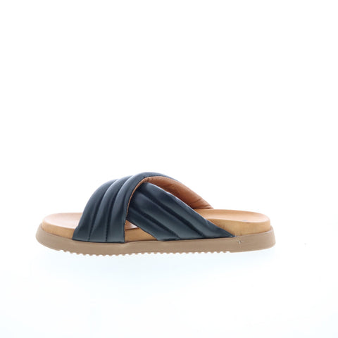 Miz Mooz Marinella Womens Black Leather Slip On Slides Sandals Shoes