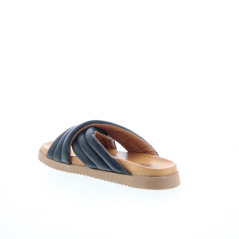 Miz Mooz Marinella Womens Black Leather Slip On Slides Sandals Shoes