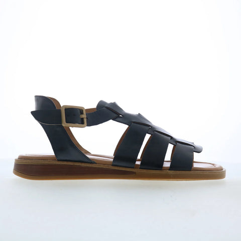 Miz Mooz Marny Womens Black Leather Hook & Loop Strap Sandals Shoes